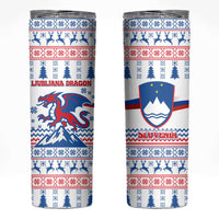 Slovenian Winter Skinny Tumbler Ljubljana Dragon with Nordic Snowflakes and Alpine Vibes
