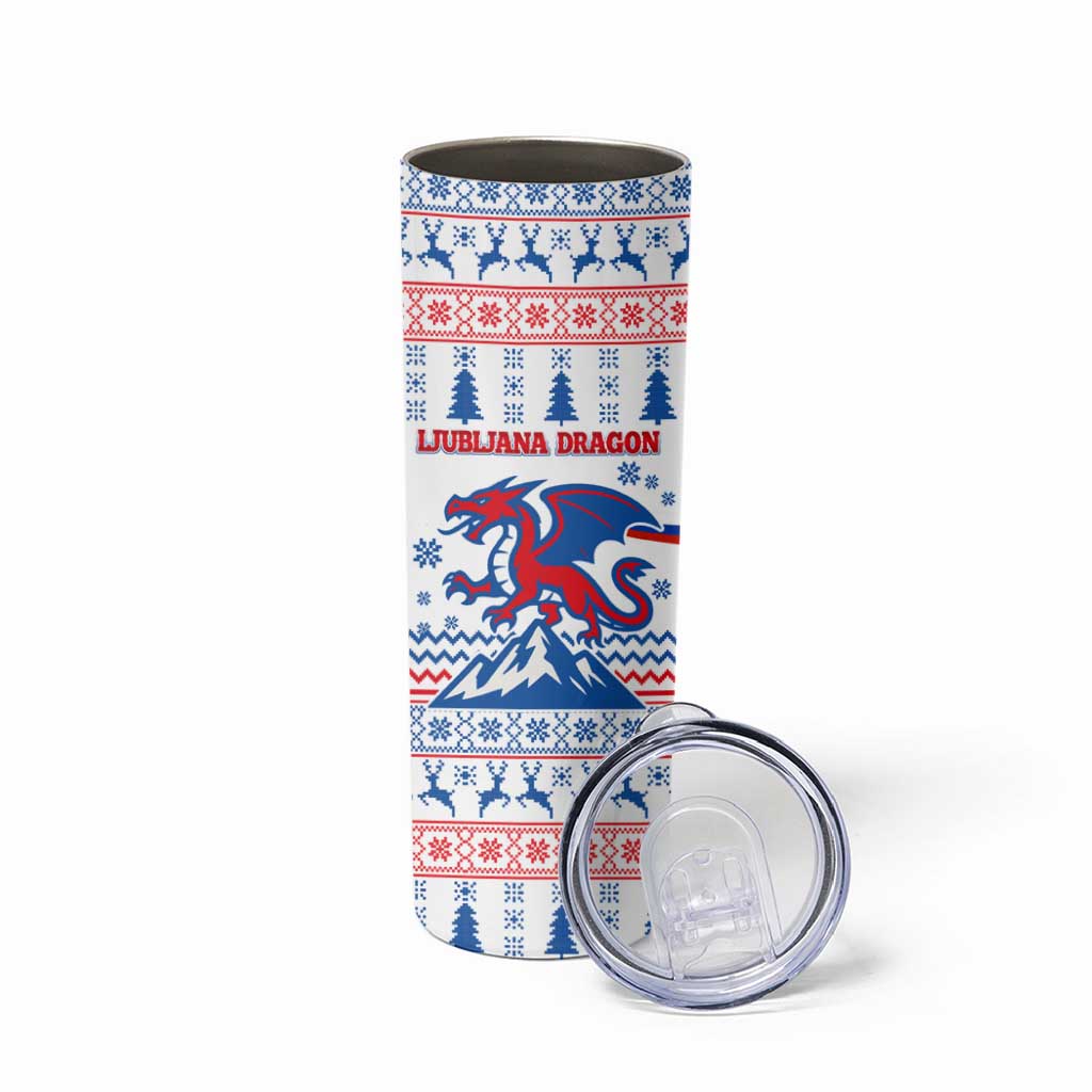 Slovenian Winter Skinny Tumbler Ljubljana Dragon with Nordic Snowflakes and Alpine Vibes