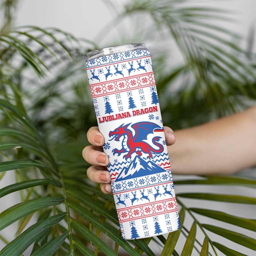 Slovenian Winter Skinny Tumbler Ljubljana Dragon with Nordic Snowflakes and Alpine Vibes