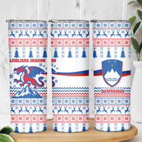 Slovenian Winter Skinny Tumbler Ljubljana Dragon with Nordic Snowflakes and Alpine Vibes