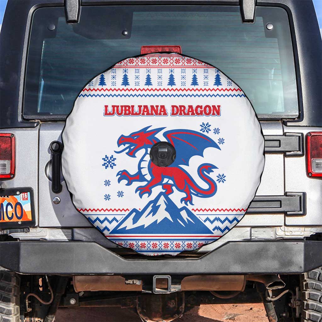Slovenian Winter Spare Tire Cover Ljubljana Dragon with Nordic Snowflakes and Alpine Vibes