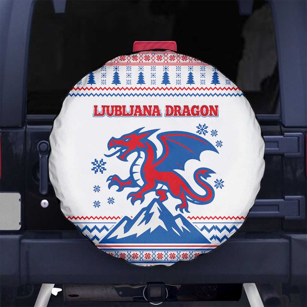 Slovenian Winter Spare Tire Cover Ljubljana Dragon with Nordic Snowflakes and Alpine Vibes