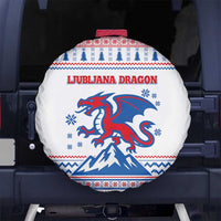 Slovenian Winter Spare Tire Cover Ljubljana Dragon with Nordic Snowflakes and Alpine Vibes