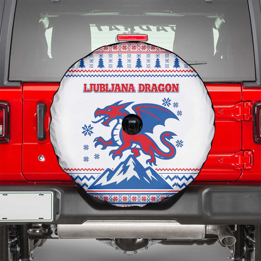 Slovenian Winter Spare Tire Cover Ljubljana Dragon with Nordic Snowflakes and Alpine Vibes