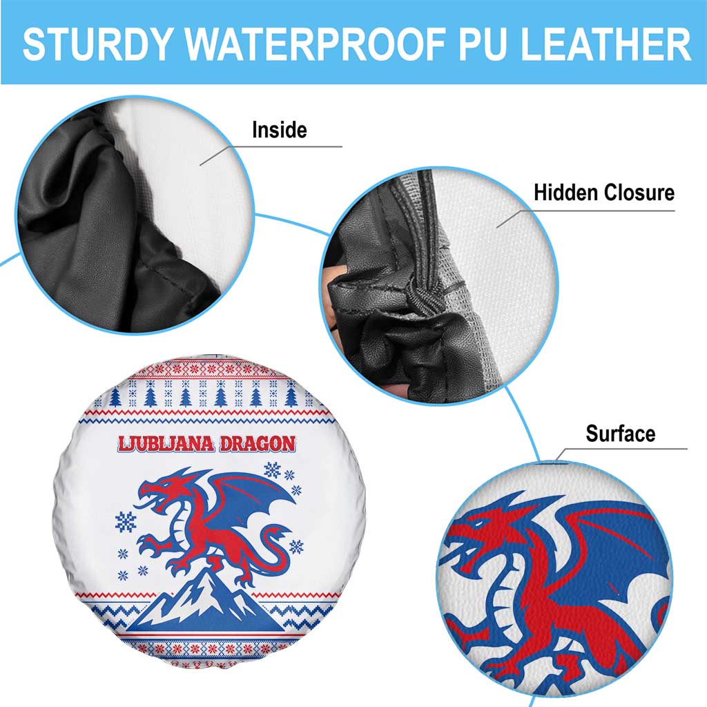 Slovenian Winter Spare Tire Cover Ljubljana Dragon with Nordic Snowflakes and Alpine Vibes