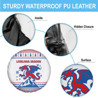 Slovenian Winter Spare Tire Cover Ljubljana Dragon with Nordic Snowflakes and Alpine Vibes