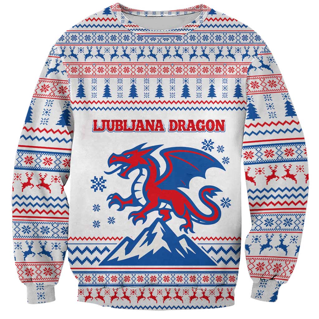 Slovenian Winter Sweatshirt Ljubljana Dragon with Nordic Snowflakes and Alpine Vibes
