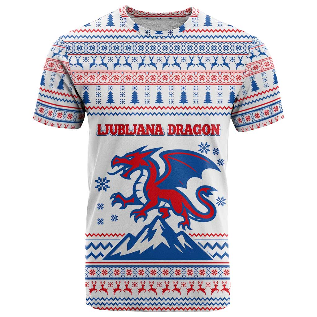 Slovenian Winter T Shirt Ljubljana Dragon with Nordic Snowflakes and Alpine Vibes