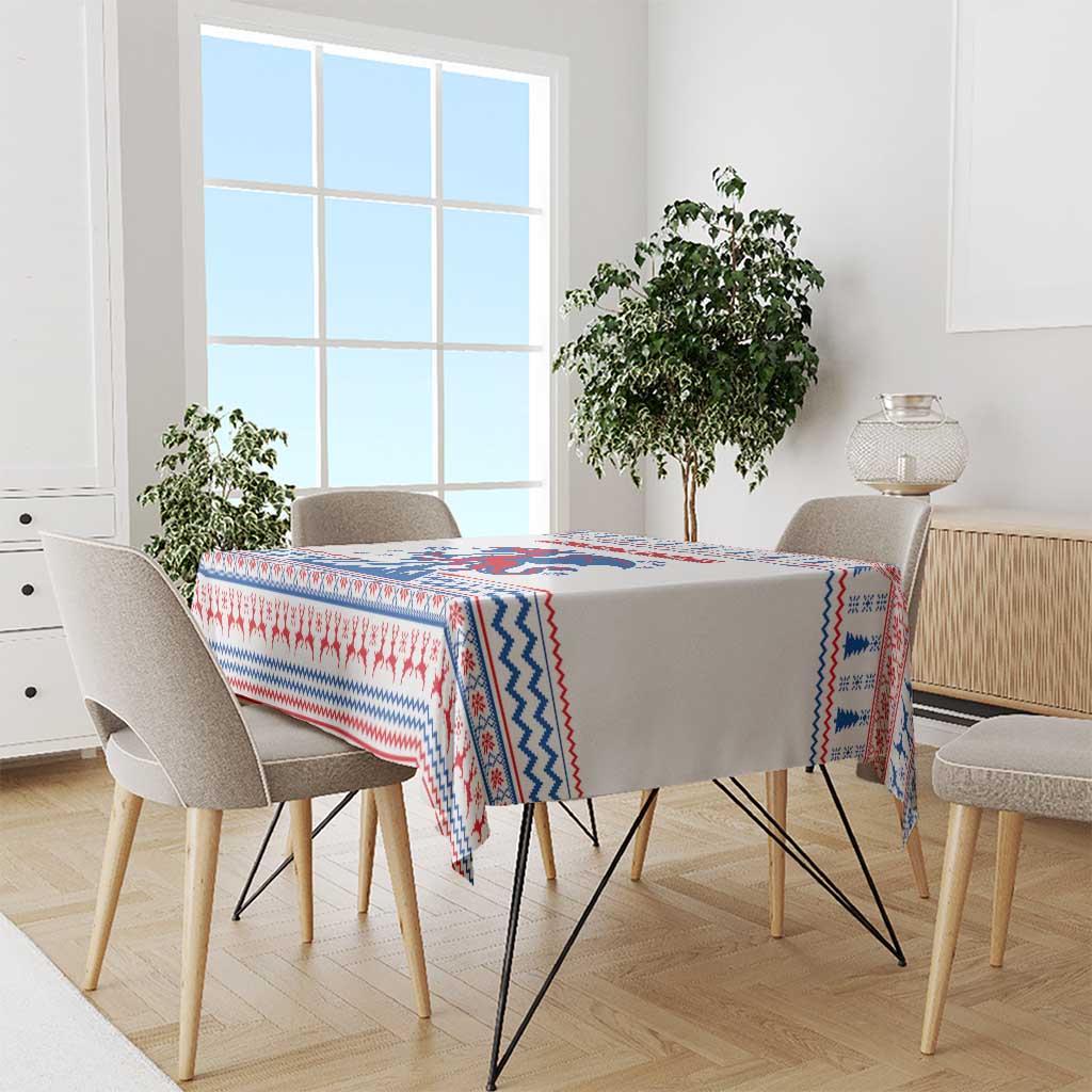 Slovenian Winter Tablecloth Ljubljana Dragon with Nordic Snowflakes and Alpine Vibes