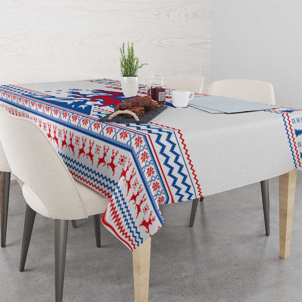 Slovenian Winter Tablecloth Ljubljana Dragon with Nordic Snowflakes and Alpine Vibes