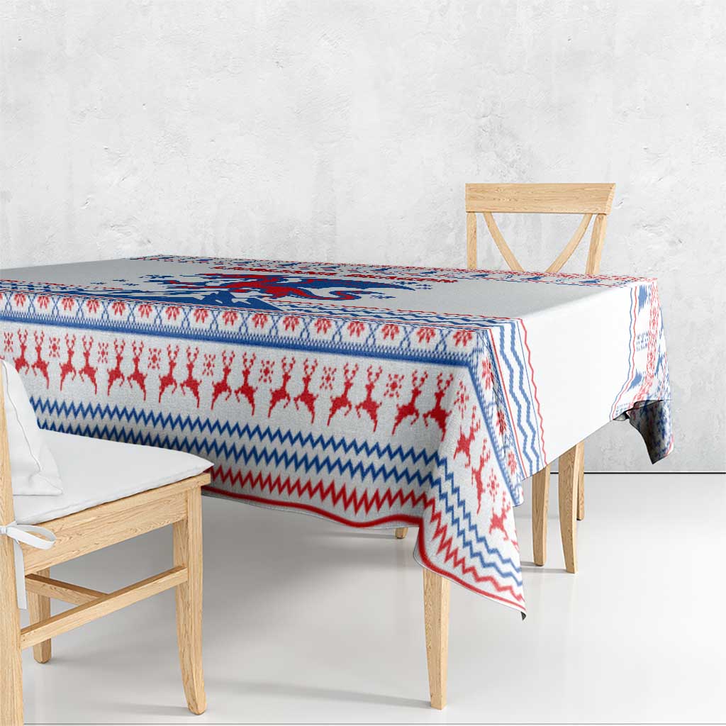 Slovenian Winter Tablecloth Ljubljana Dragon with Nordic Snowflakes and Alpine Vibes
