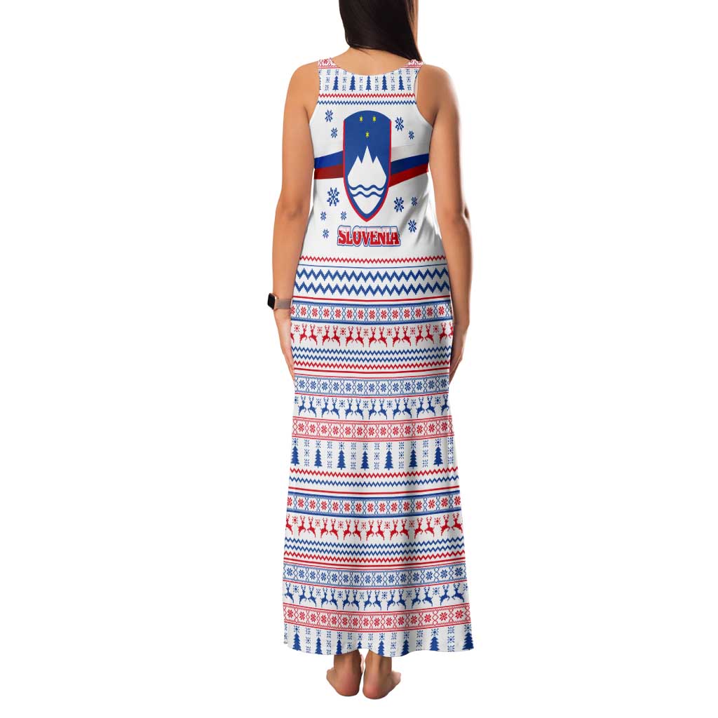 Slovenian Winter Tank Maxi Dress Ljubljana Dragon with Nordic Snowflakes and Alpine Vibes