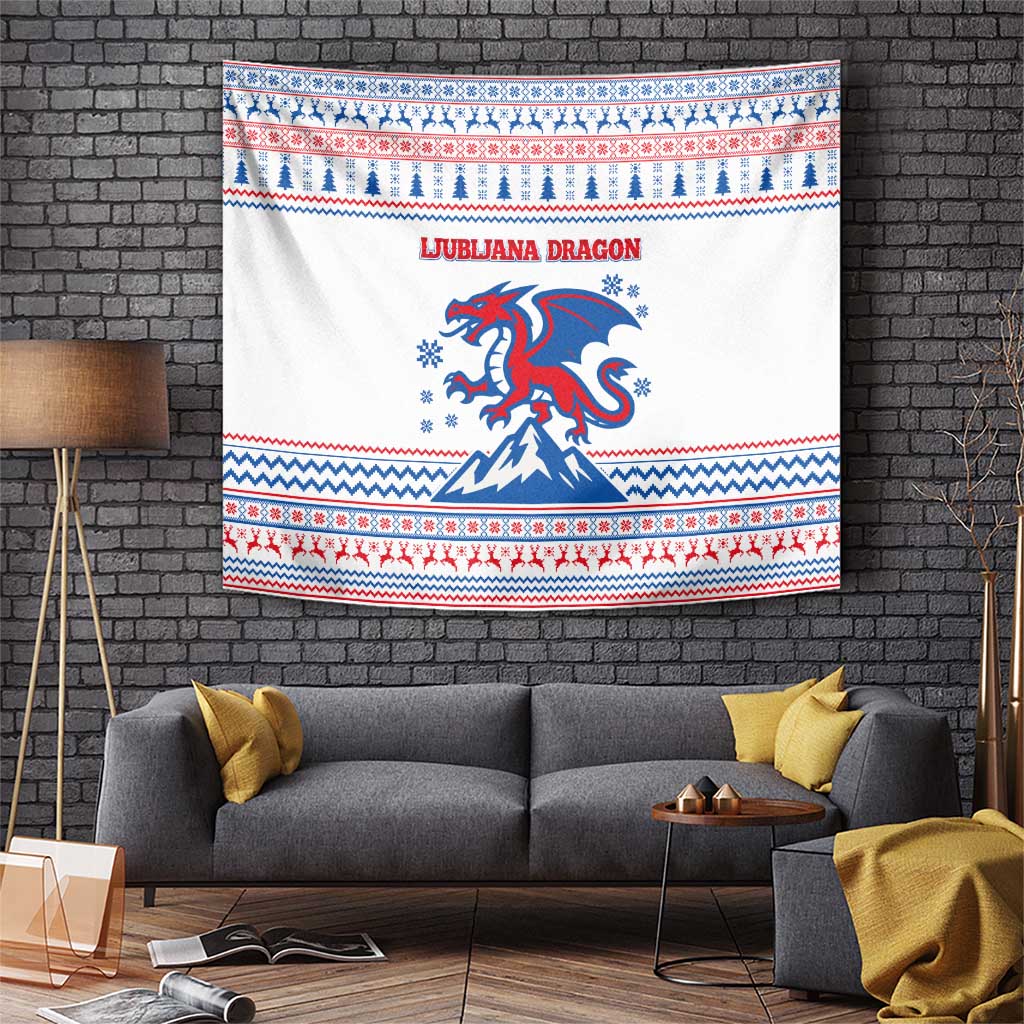 Slovenian Winter Tapestry Ljubljana Dragon with Nordic Snowflakes and Alpine Vibes