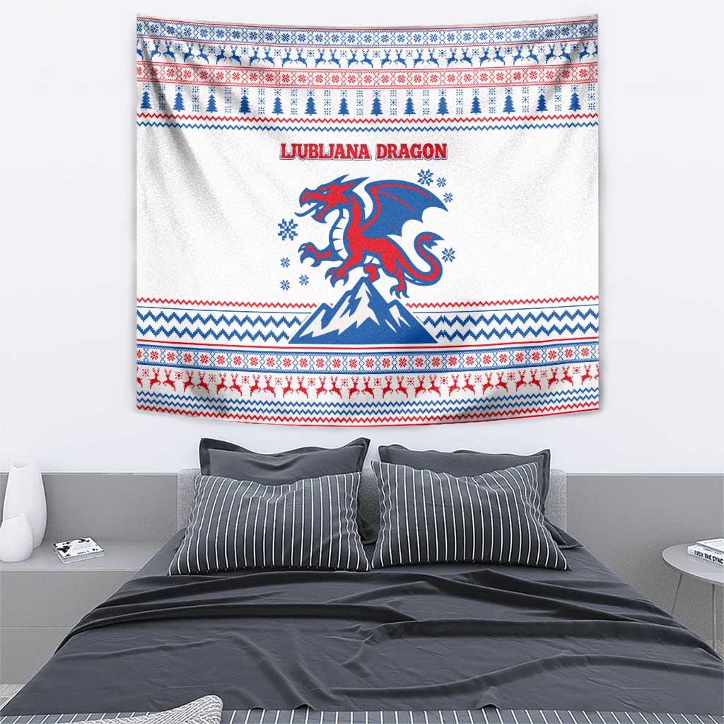 Slovenian Winter Tapestry Ljubljana Dragon with Nordic Snowflakes and Alpine Vibes