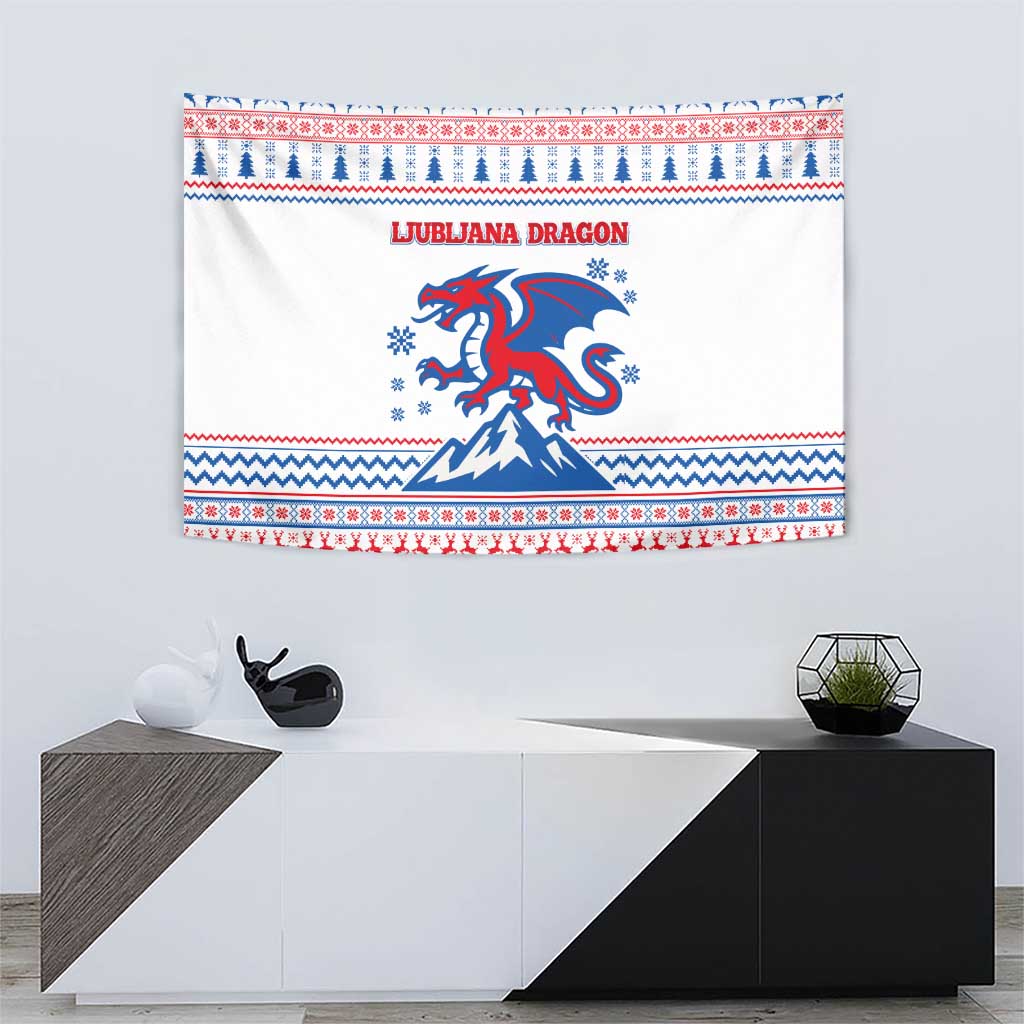 Slovenian Winter Tapestry Ljubljana Dragon with Nordic Snowflakes and Alpine Vibes