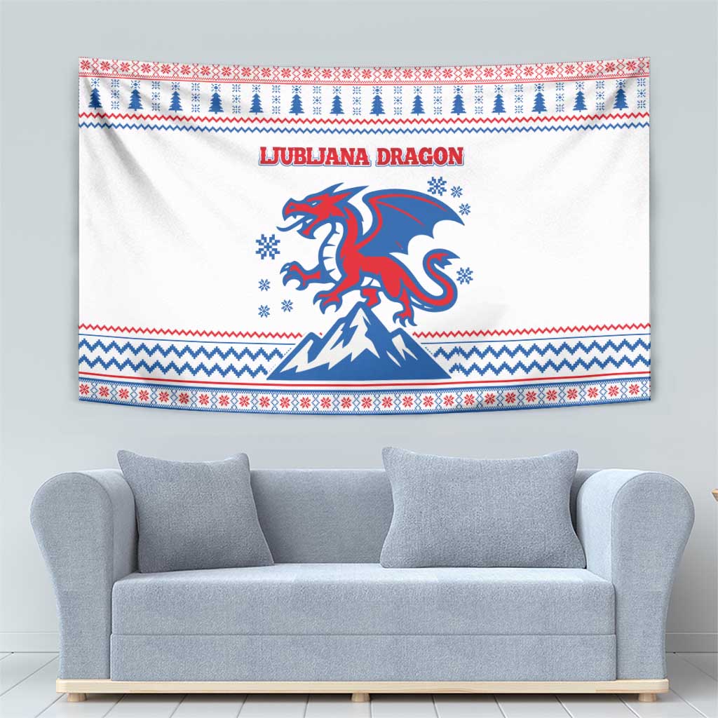 Slovenian Winter Tapestry Ljubljana Dragon with Nordic Snowflakes and Alpine Vibes