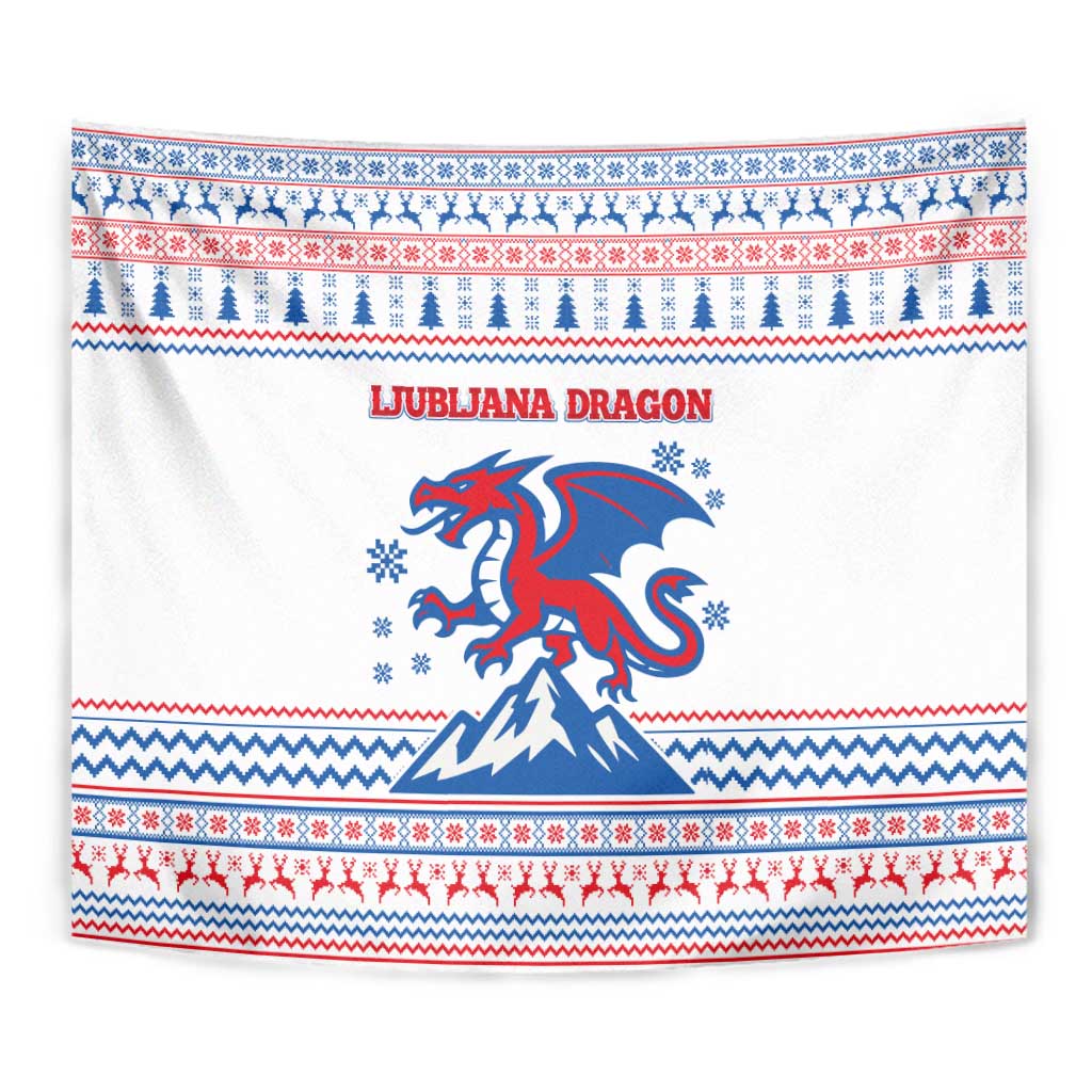 Slovenian Winter Tapestry Ljubljana Dragon with Nordic Snowflakes and Alpine Vibes