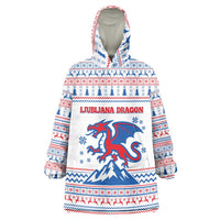 Slovenian Winter Wearable Blanket Hoodie Ljubljana Dragon with Nordic Snowflakes and Alpine Vibes