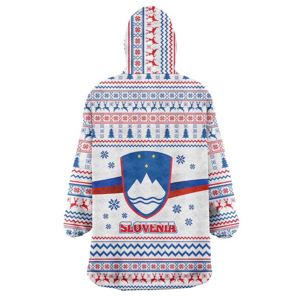 Slovenian Winter Wearable Blanket Hoodie Ljubljana Dragon with Nordic Snowflakes and Alpine Vibes