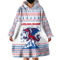 Slovenian Winter Wearable Blanket Hoodie Ljubljana Dragon with Nordic Snowflakes and Alpine Vibes