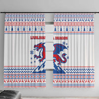 Slovenian Winter Window Curtain Ljubljana Dragon with Nordic Snowflakes and Alpine Vibes