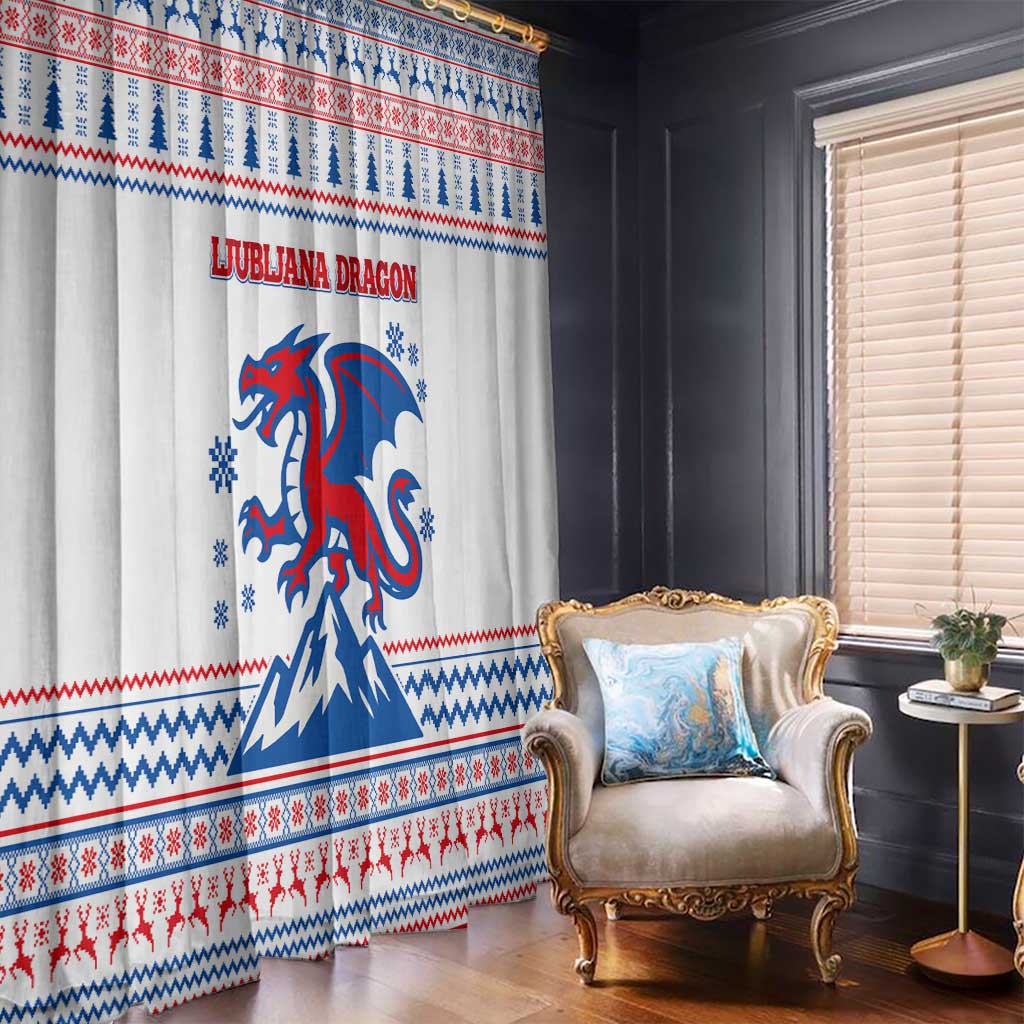 Slovenian Winter Window Curtain Ljubljana Dragon with Nordic Snowflakes and Alpine Vibes