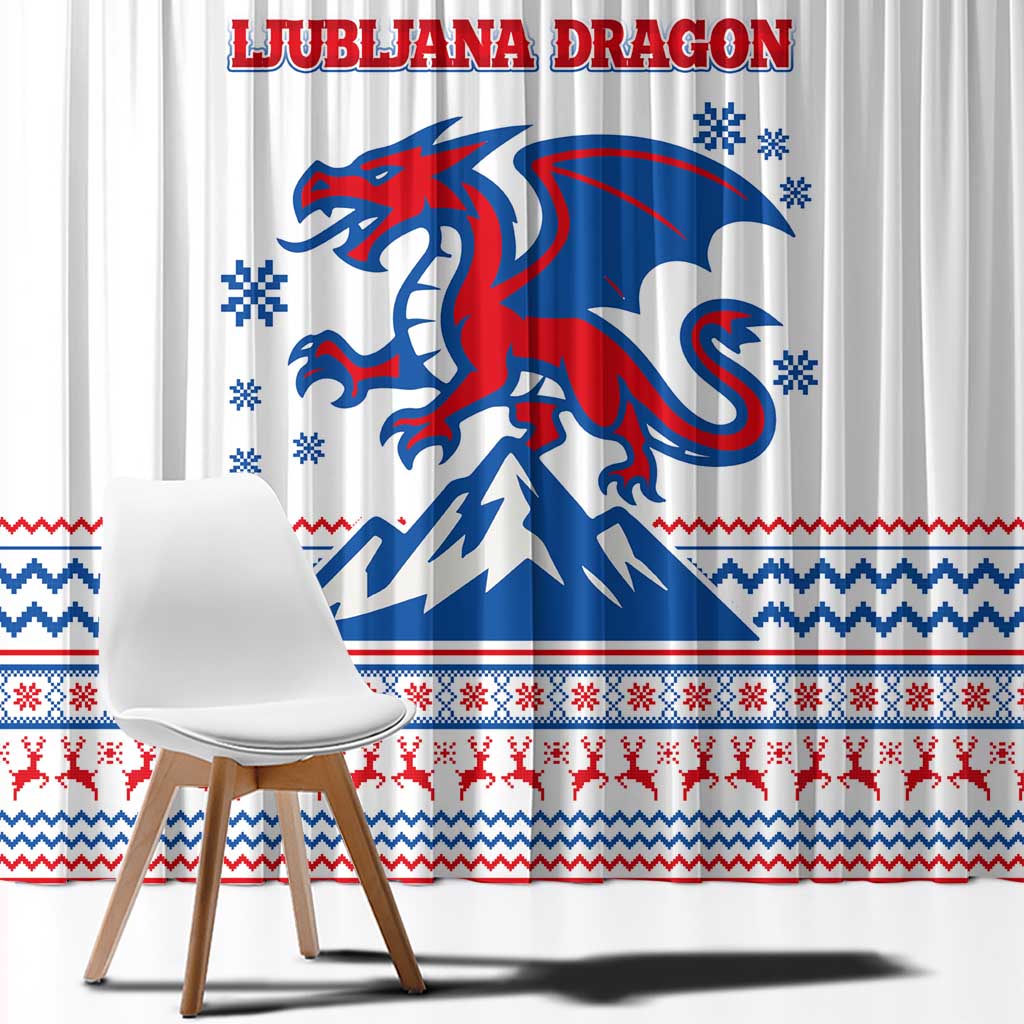 Slovenian Winter Window Curtain Ljubljana Dragon with Nordic Snowflakes and Alpine Vibes