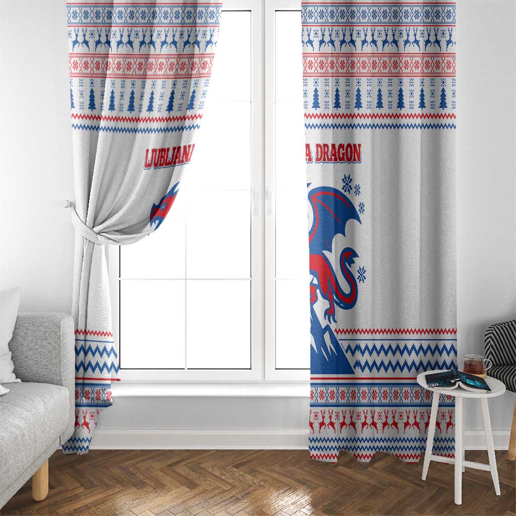 Slovenian Winter Window Curtain Ljubljana Dragon with Nordic Snowflakes and Alpine Vibes