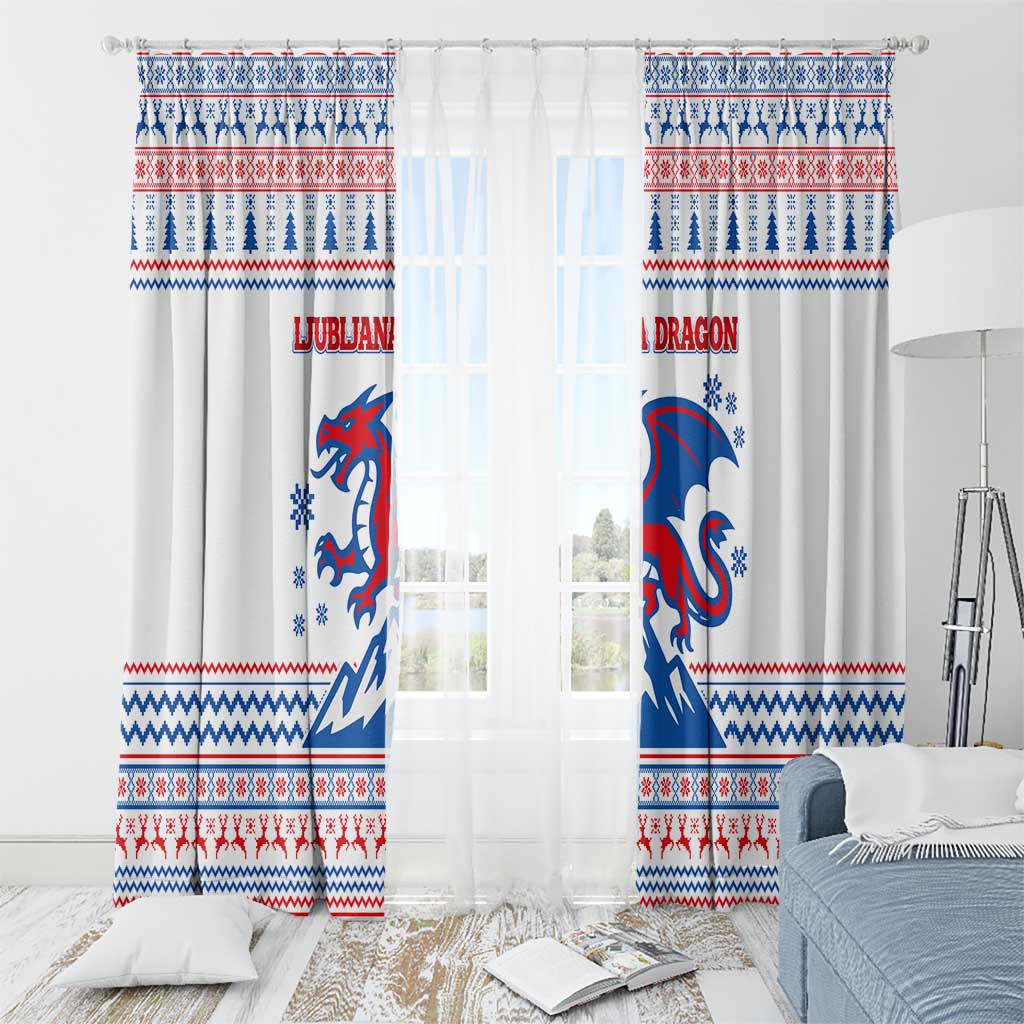 Slovenian Winter Window Curtain Ljubljana Dragon with Nordic Snowflakes and Alpine Vibes