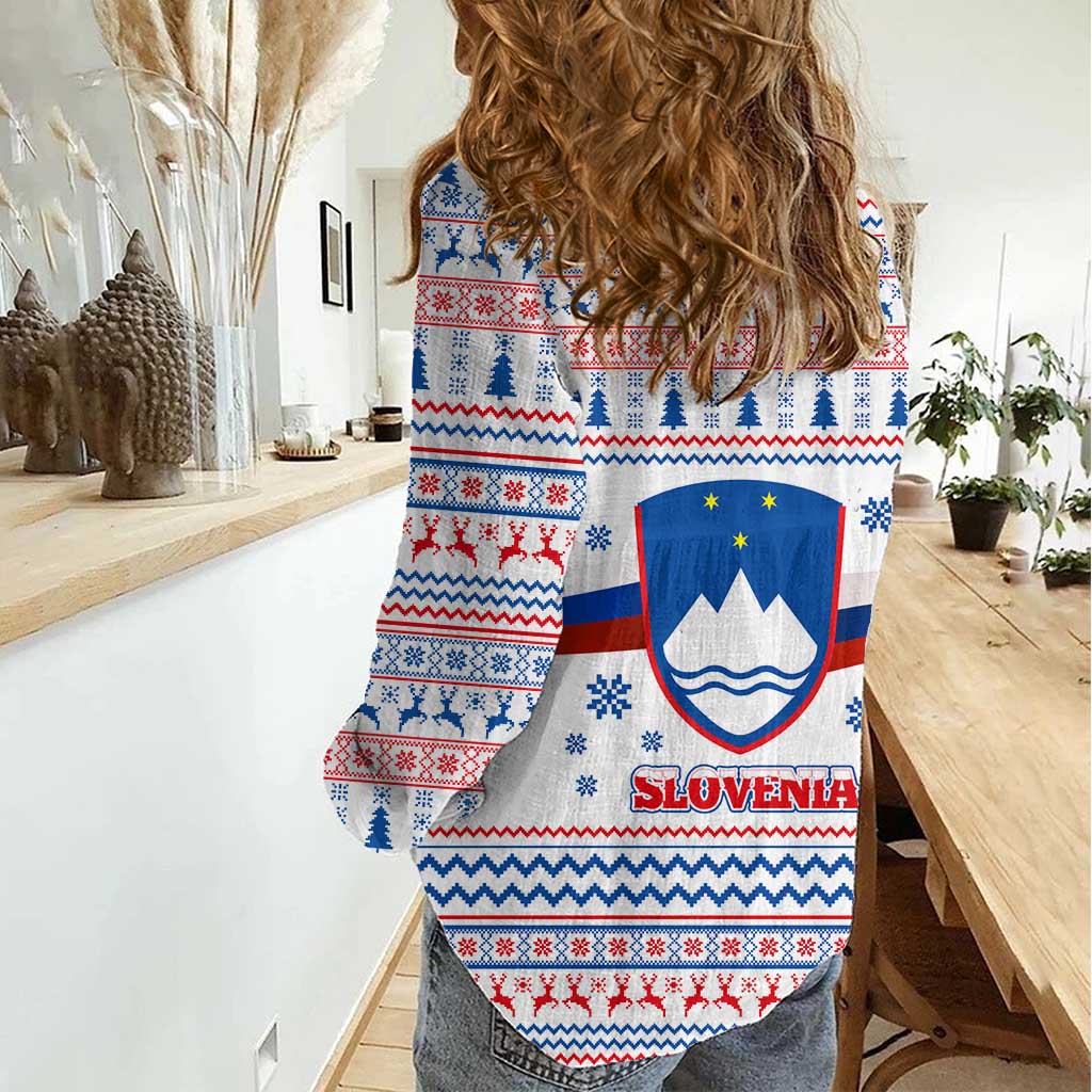 Slovenian Winter Women Casual Shirt Ljubljana Dragon with Nordic Snowflakes and Alpine Vibes