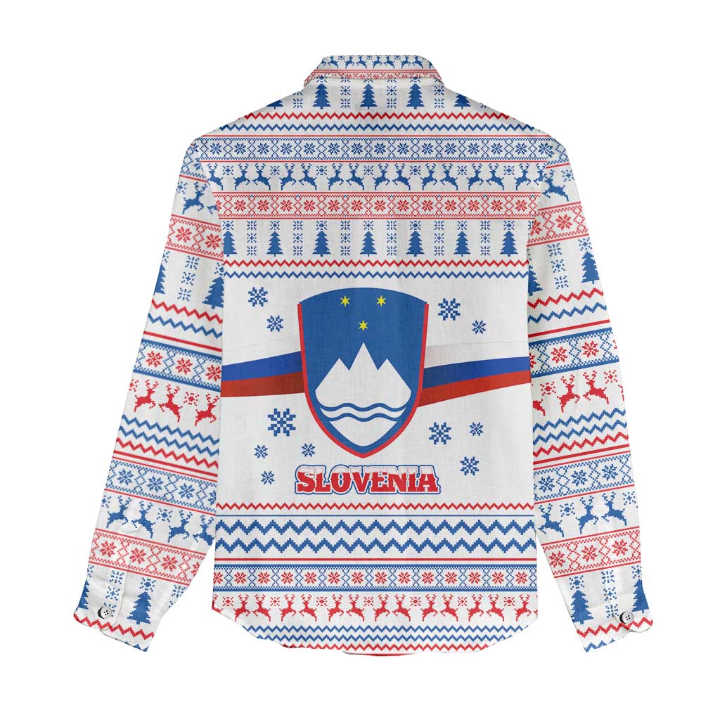 Slovenian Winter Women Casual Shirt Ljubljana Dragon with Nordic Snowflakes and Alpine Vibes