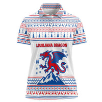 Slovenian Winter Women Polo Shirt Ljubljana Dragon with Nordic Snowflakes and Alpine Vibes