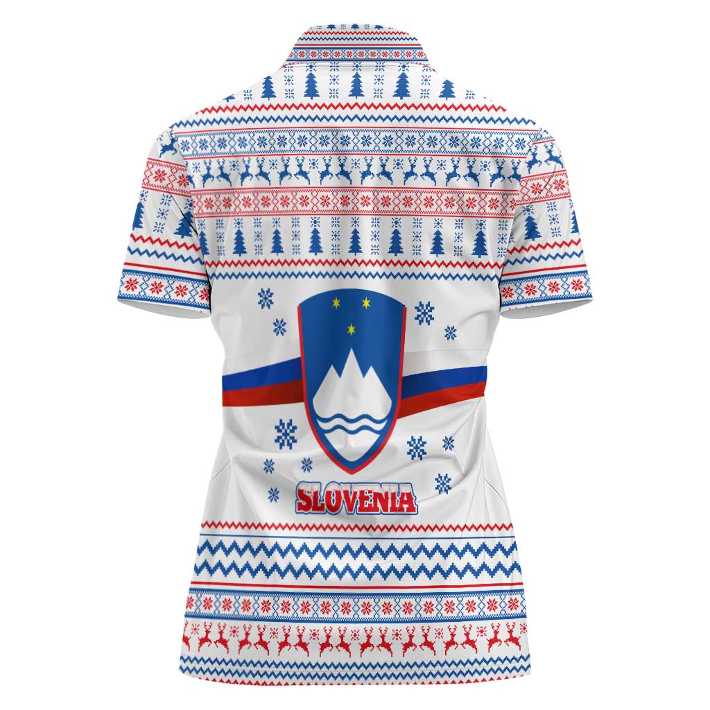 Slovenian Winter Women Polo Shirt Ljubljana Dragon with Nordic Snowflakes and Alpine Vibes