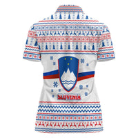 Slovenian Winter Women Polo Shirt Ljubljana Dragon with Nordic Snowflakes and Alpine Vibes