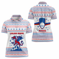 Slovenian Winter Women Polo Shirt Ljubljana Dragon with Nordic Snowflakes and Alpine Vibes