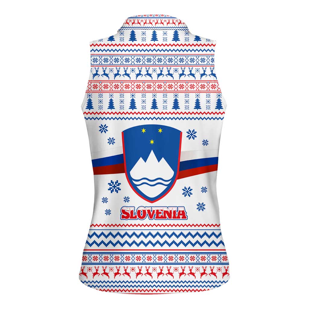 Slovenian Winter Women Sleeveless Polo Shirt Ljubljana Dragon with Nordic Snowflakes and Alpine Vibes