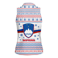 Slovenian Winter Women Sleeveless Polo Shirt Ljubljana Dragon with Nordic Snowflakes and Alpine Vibes