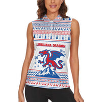 Slovenian Winter Women Sleeveless Polo Shirt Ljubljana Dragon with Nordic Snowflakes and Alpine Vibes