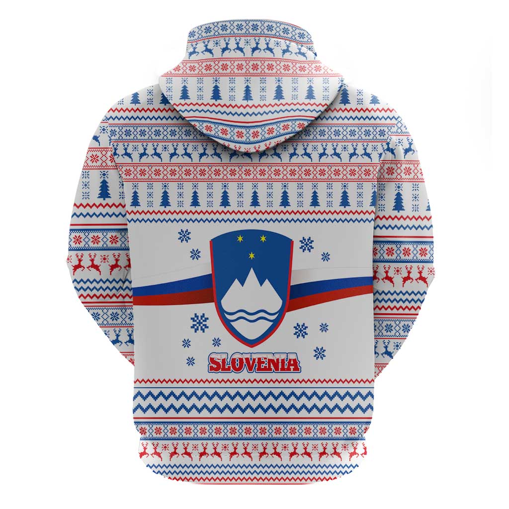 Slovenian Winter Zip Hoodie Ljubljana Dragon with Nordic Snowflakes and Alpine Vibes