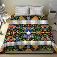 Slovenia Folk Art Bedding Set Bright Floral Pattern with National Crest Emblem