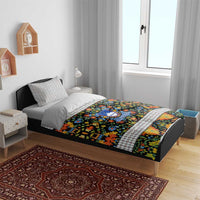 Slovenia Folk Art Bedding Set Bright Floral Pattern with National Crest Emblem