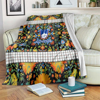 Slovenia Folk Art Blanket Bright Floral Pattern with National Crest Emblem