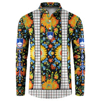Slovenia Folk Art Button Sweatshirt Bright Floral Pattern with National Crest Emblem