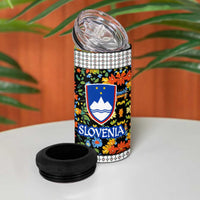 Slovenia Folk Art 4 in 1 Can Cooler Tumbler Bright Floral Pattern with National Crest Emblem
