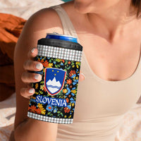 Slovenia Folk Art 4 in 1 Can Cooler Tumbler Bright Floral Pattern with National Crest Emblem