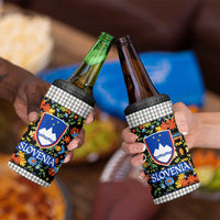 Slovenia Folk Art 4 in 1 Can Cooler Tumbler Bright Floral Pattern with National Crest Emblem