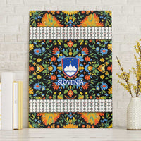 Slovenia Folk Art Canvas Wall Art Bright Floral Pattern with National Crest Emblem