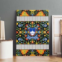 Slovenia Folk Art Canvas Wall Art Bright Floral Pattern with National Crest Emblem