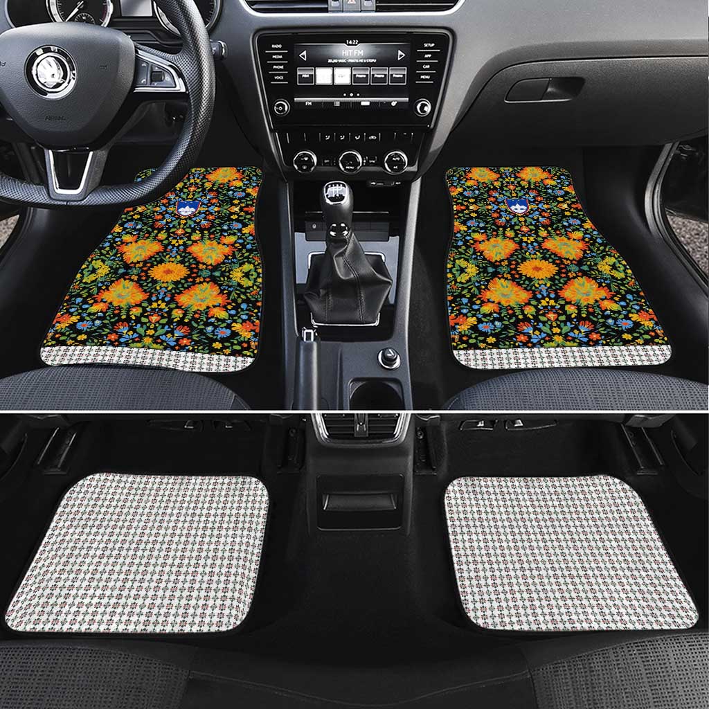 Slovenia Folk Art Car Mats Bright Floral Pattern with National Crest Emblem