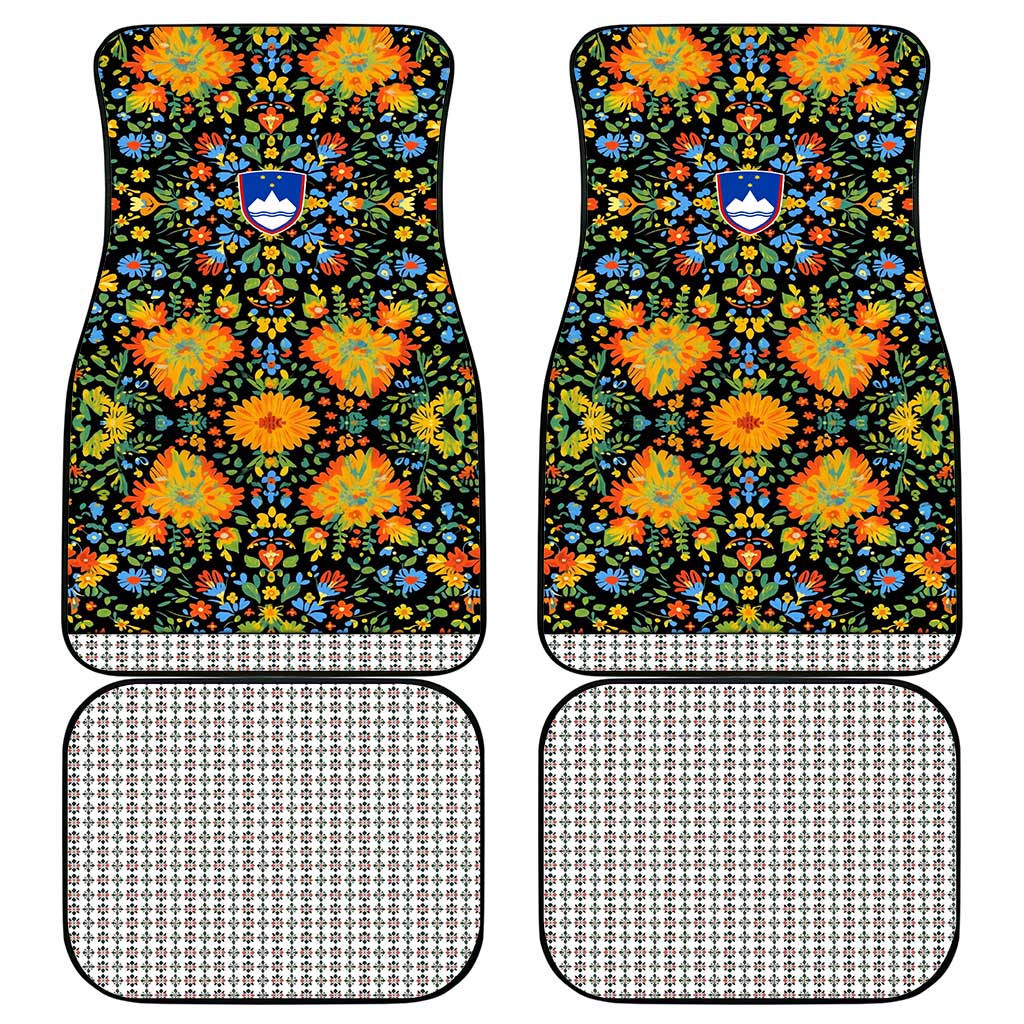 Slovenia Folk Art Car Mats Bright Floral Pattern with National Crest Emblem